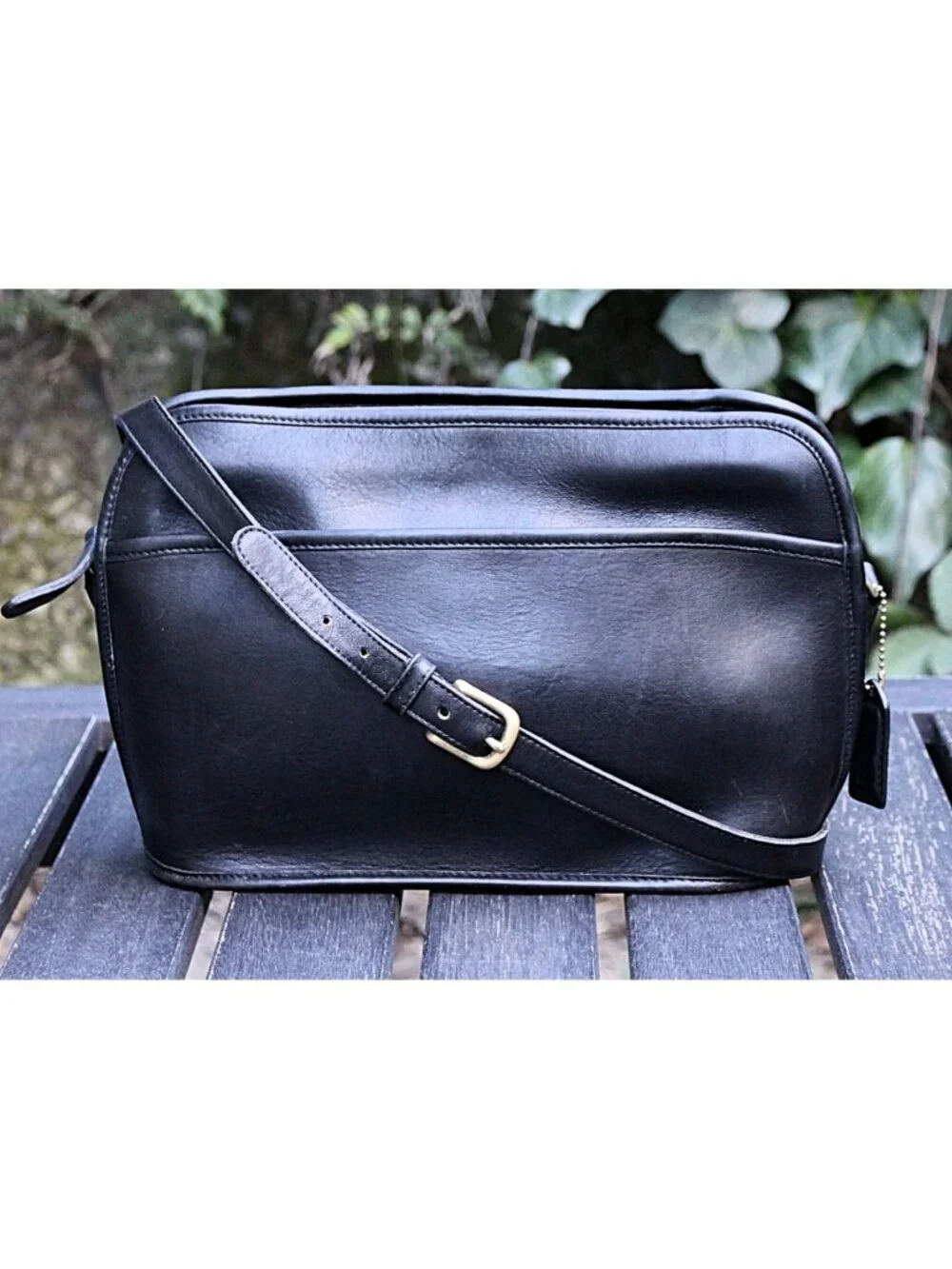 Coach Vintage - Oliver Crossbody Bag 9902 in Black + Brass, USA 1980s
